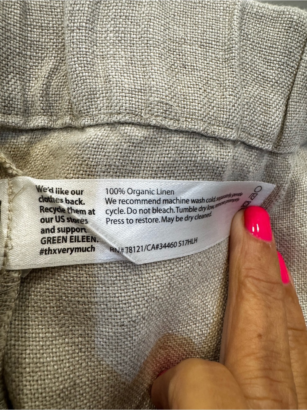 Eileen Fisher Organic Linen Neutral Beige Drawstring Elastic Waist Midi Skirt - Picture 5 of 5